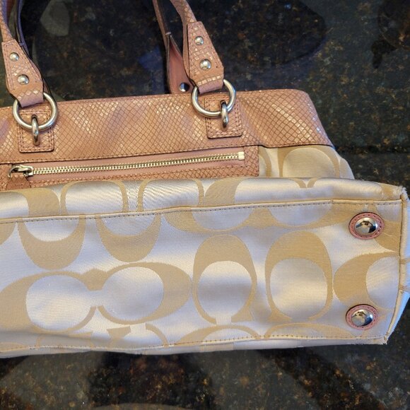 COACH Penelope Sateen Shopper Purse - Pink and Cream - Picture 4 of 8